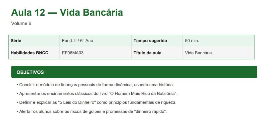 Plano de aula com série, habilidades BNCC, tempo sugerido e objetivos